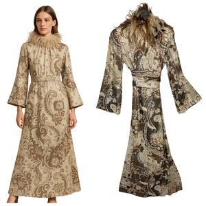 BILL BLASS Vintage Couture Metallic Gold Lurex Knit Dress Ostrich Feather XS - S